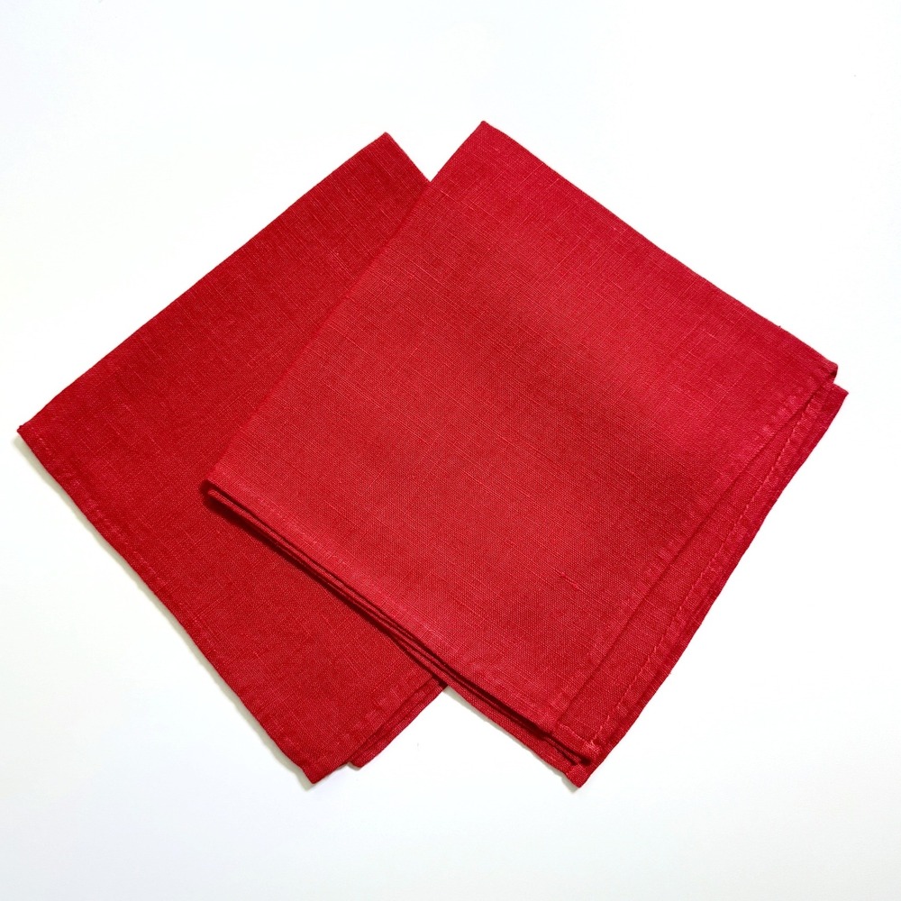 Vintage Set of 2 Cloth Napkins Red Solid Woven Fabric Holiday Table Decor Linens